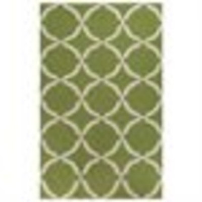 8' x 11' Coupled Circles Fern Green and White Hand Woven Wool Area Throw Rug