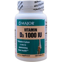 Major Pharmaceuticals Vitamin D3 as Cholecalciferol 1000 IU Vitamin D Supplement 100 Tablets per Bottle
