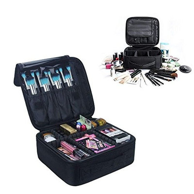 Makeup Bag Portable Travel Cosmetic Case,Colleer Make Up Brushes Organizer Bag with Zipper Waterproof Large Makeup Train Case for Women &Men (Black)