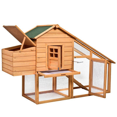 GHP Portable Galvanized Wire Roof Rainproof Fir Wood Chicken Coop Cage Rabbit Hutch