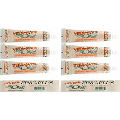 6 Pk VITA-MYR 4 Oz Herbal Zinc+ Natural Toothpaste Safe & Effective Toothpaste No Sugar, No Fluoride, No SLS, No Aspartame, No Saccharin, Low-Abrasive, Gluten Free & Vegan, Whiten Teeth!