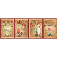 Blue Mountain Wallcoverings Blue Mountain Cocktail Wallpaper Border, Burnt Red, Orange and Yellow