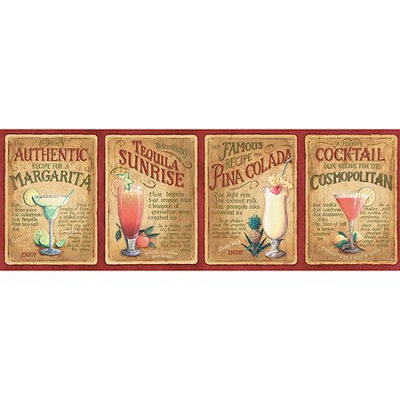 Blue Mountain Wallcoverings Blue Mountain Cocktail Wallpaper Border, Burnt Red, Orange and Yellow