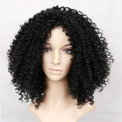 Lady Miranda Afro Kinky Curly Wigs Nature Color Synthetic Curly Hair Heat Resistance Wig For Black Woman (black)