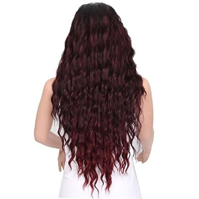 Naladoo Wig,Women Fashion Lady Middle Part Big Wave Gradation Wine Red Wig Curly Hair