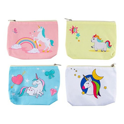 Unicorn Makeup Bag - 4-Pack Unicorn Pencil Pouch for Girls, Cute Pencil Bag School Supplies, Travel Cosmetic Bag for Women, 4 Designs, White, Yellow, Pink, Blue, 8.25 x 1 x 6.5 Inches