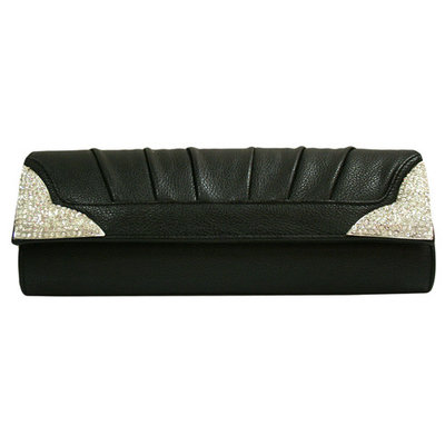 Black Long Evening Bag With Rhinestone Tips
