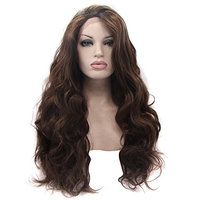 Ebingoo Free Part Dark Brown Long Natural Wave Synthetic Lace Front Wig Heat Resistant Fiber Synthetic Lace Front Wig Glueless Body Wave Wigs for Women Daily Use (26 inch)