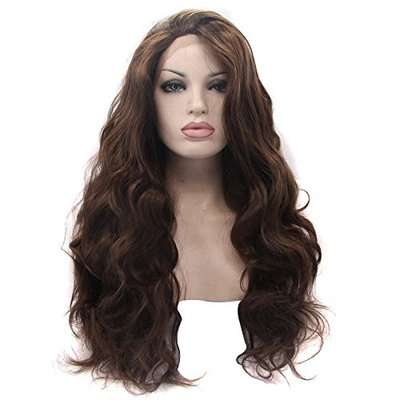 Ebingoo Free Part Dark Brown Long Natural Wave Synthetic Lace Front Wig Heat Resistant Fiber Synthetic Lace Front Wig Glueless Body Wave Wigs for Women Daily Use (26 inch)