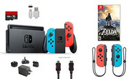 Ushopmall & Switch Nintendo Switch Bundle (7 items): 32GB Console Neon Red Blue Joy-con, Game The Legend of Zelda, Extra Pair of Joy-con Red and Blue,128GB Micro SD Card, Type C Cable, HDMI Wall Charger