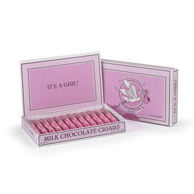 Madelaine Chocolates It's a Girl Gift Box - Solid Premium Milk Chocolate Cigars Wrapped In Pink Italian Foil - 24 Cigars