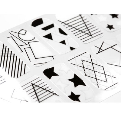 Bundle Monster BMC 20pc Shape Shifters Negative Space Nail Wraps - Modern Geometric Stars Dots Abstract Pop Art Designs