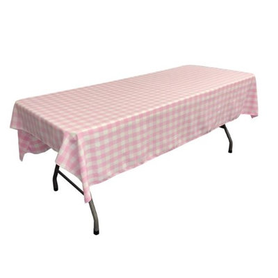LA Linen TCcheck60x90-PinkK37 Polyester Gingham Checkered Rectangular Tablecloth White & Pink - 60 x 90 in.