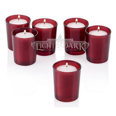 Light In The Dark Red Frosted Glass Round Votive Candle Holders With White votive candles Set of 72