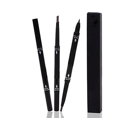 Frcolor 2 in 1 Waterproof Eyebrow Pencil Eyeliner Set Eye Brow Pencil Eye Liner Liquid Long Lasting (Deep Coffe-1 Pencil Black Eyeliner)