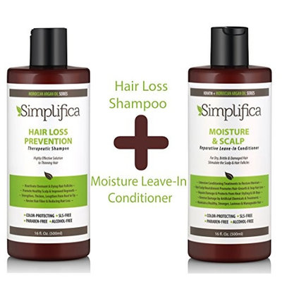 Organic Argan Oil + Keratin - Hair Growth Duo Set (2X16 Oz.) – Scalp Moisturizing, Stops Hair Loss, Boost New Growth, Reduce Thinning & Breakage – Color Safe, Free of Sulfates, Paraben & Alcohol