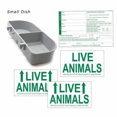 Kennel Travel Kit for Pets - Hook-On Dish & Live Animal Labels -SMALL-MED size