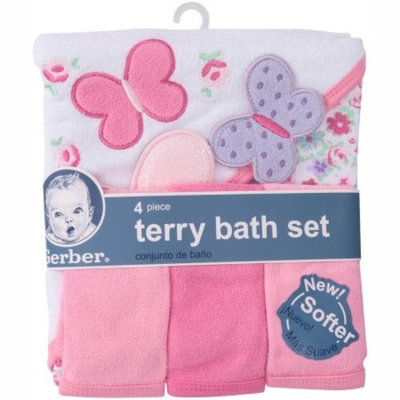 Gerber Newborn Baby Girl Towel and Washcloths Bath Gift Set, 4-Piece