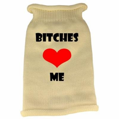 Bitches Love Me Screen Print Knit Pet Sweater XXL Cream