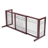 Wood Dog Gate Adjustable Indoor Solid Construction Pet Fence Playpen Free Stand