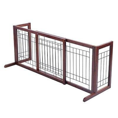 Wood Dog Gate Adjustable Indoor Solid Construction Pet Fence Playpen Free Stand