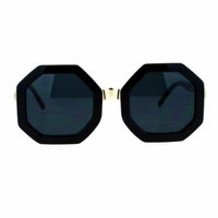 SA106 Womens Thick Plastic Octagon Retro Designer Sunglasses All Black