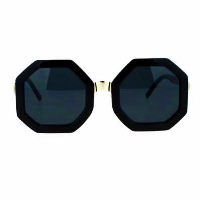 SA106 Womens Thick Plastic Octagon Retro Designer Sunglasses All Black
