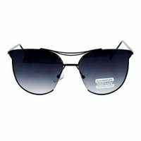 SA106 Womens Exposed Flat Panel Lens Retro Metal Horn Rim Sunglasses Black Smoke