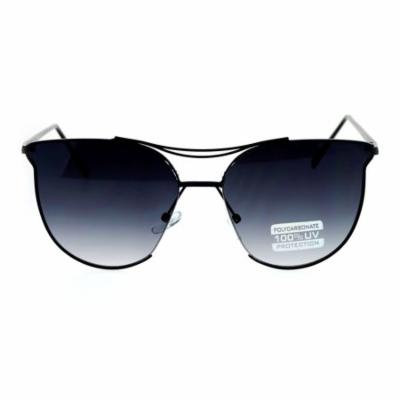 SA106 Womens Exposed Flat Panel Lens Retro Metal Horn Rim Sunglasses Black Smoke
