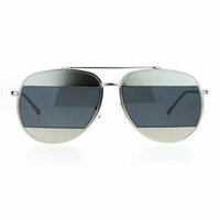 SA106 Retro Unique Cropped Blinder Lens Aviator Sunglasses Silver Black