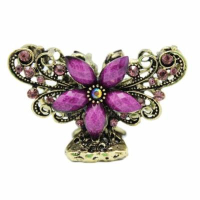 Bronze Daffodil Hair Claw Clip - Elegant Purple Rhinestone Hair Clip