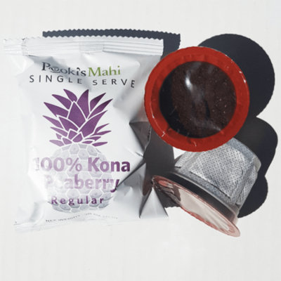Pooki's Mahi 100% Kona Coffee Peaberry Pods for Single Serve Coffee Makers, 72 Count