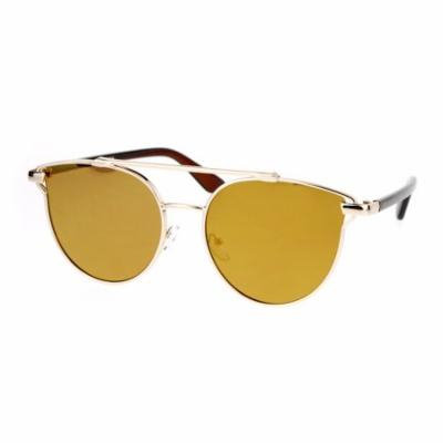 SA106 Womens Boyfriend Fit Flat Lens Hipster Metal Horn Rim Sunglasses All Gold