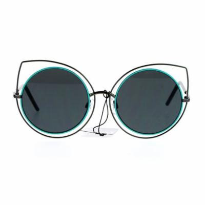 SA106 Cat Eye Double Metal Rim Bat Shape Womens Sunglasses Gunmetal Mint