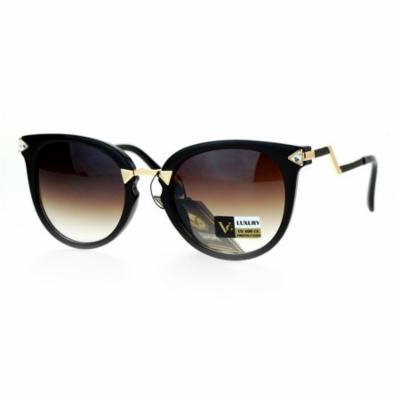 SA106 Rhinestone Bolt Arm Cat Eye Horn Rim Sunglasses Black Brown