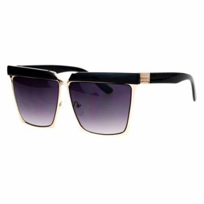 SA106 Diva Luxury Eye Brow Rectangular Mob Stud Jewel Sunglasses Gold Black