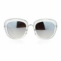SA106 Womens Double Frame Gel Glitter Plastic Butterfly Sunglasses Clear Mirror