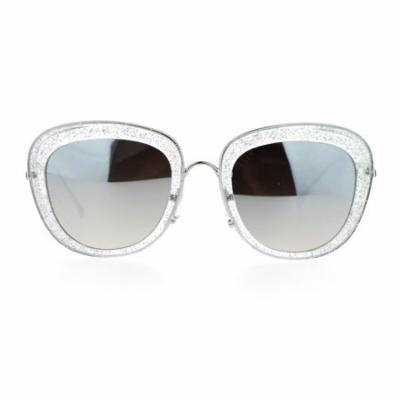 SA106 Womens Double Frame Gel Glitter Plastic Butterfly Sunglasses Clear Mirror