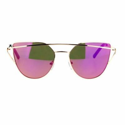 SA106 Mirrored Mirror Unique Double Wire Brow Cat Eye Sunglasses Gold Purple