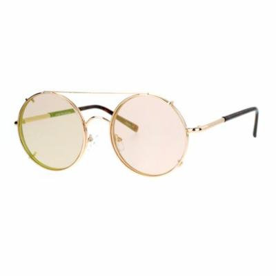 SA106 Metal Round Circle Lens Detachable Clip On Sunglasses Gold Peach