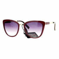 SA106 Diva Oversize Cat Eye Metal Brow Trim Sunglasses Burgundy