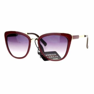 SA106 Diva Oversize Cat Eye Metal Brow Trim Sunglasses Burgundy