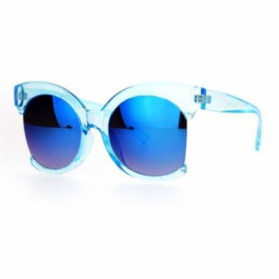 SA106 Avant Garde Unique Exposed Side Crop Lens Round Butterfly Sunglasses Blue