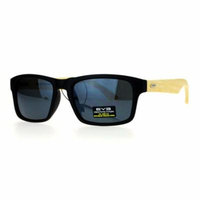 SA106 Mirrored Lens Bamboo Arm Narrow Rectangular Horned Sunglasses All Black