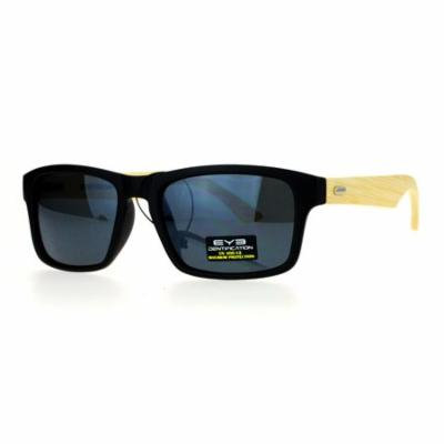 SA106 Mirrored Lens Bamboo Arm Narrow Rectangular Horned Sunglasses All Black