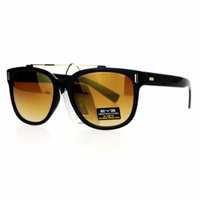 SA106 Retro Metal Flat Top Bridge Horn Rim Horned Sunglasses Black Brown