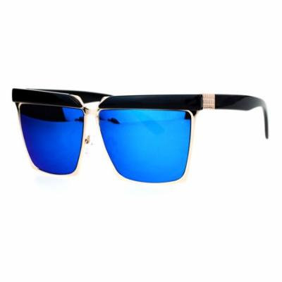SA106 Mirrored Mirror Diva Luxury Eye Brow Rectangular Mob Jewel Sunglasses Gold Blue
