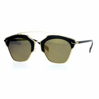 SA106 Metal Outline Mirrored Mirror Lens Retro Vintage Half Rim Sunglasses All Gold