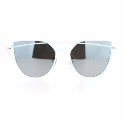 SA106 Mirror Unique Color Double Wire Brow Cat Eye Sunglasses White Mirror