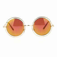 SA106 Unisex Double Frame Hippie Round Circle Lens Pimp Sunglasses Gold Burgundy